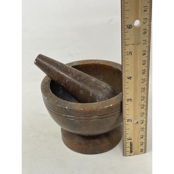 Vintage Mortar and Pestle Brown Stone World Market Small Herb RX and More - Picture 8 of 9